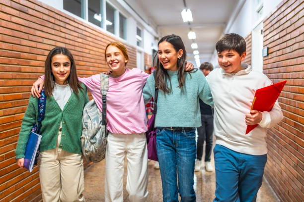 Middle school students learning